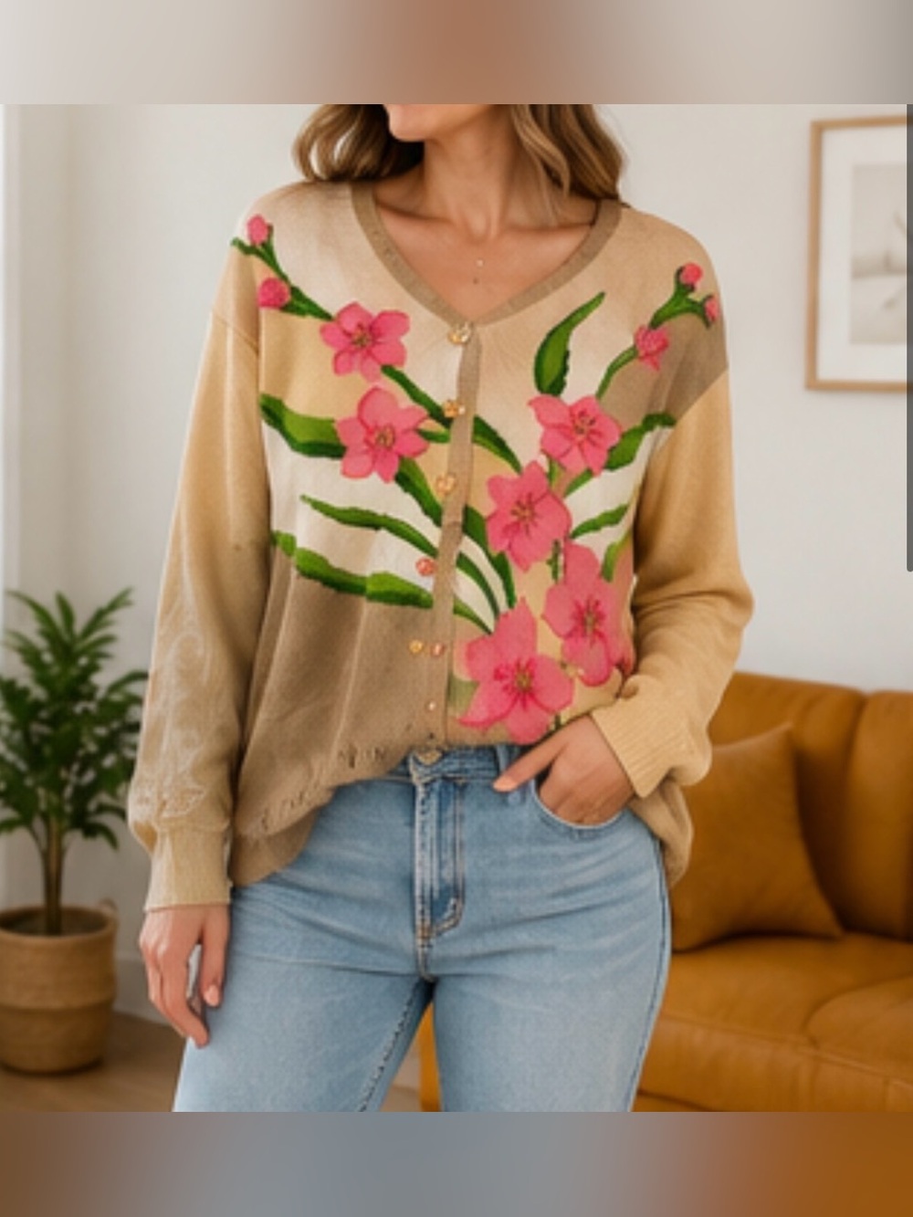 Vintage Floral Embroidered Colorblock Cardigan